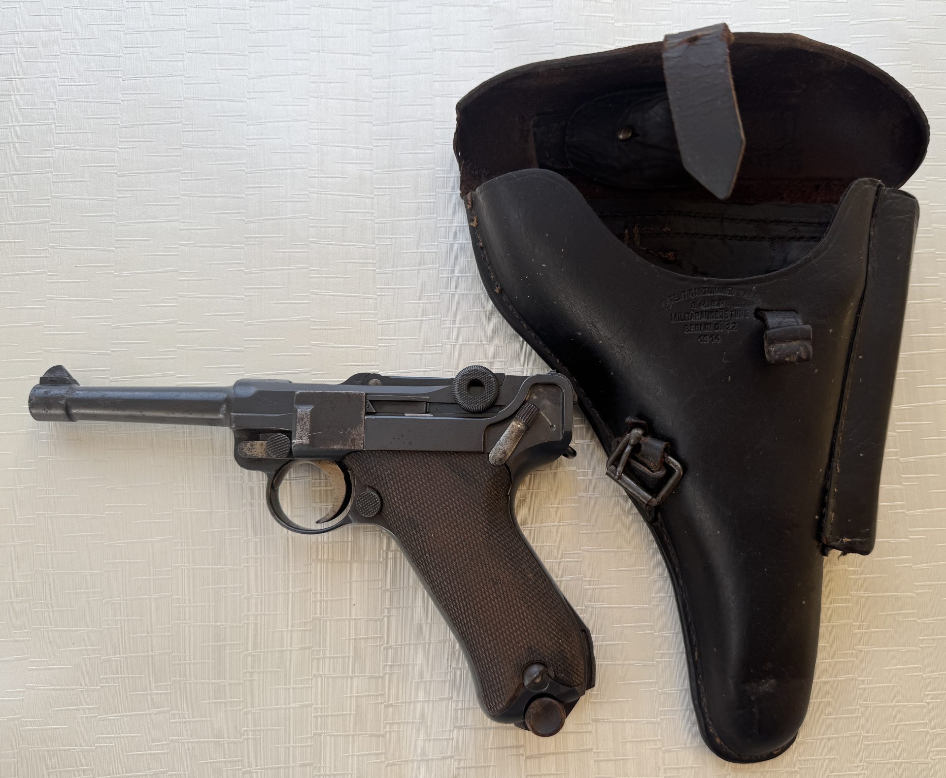 Luger P.08 (DWM 1916) Nummerngleiches Komplettset: Pistole, Magazin und Lederholste – Bild 9